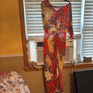 Paisley Print Red and Cream Dress